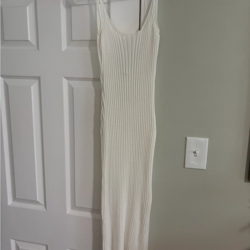 12th Tribe Cream Ribbed Maxi Tank Dress